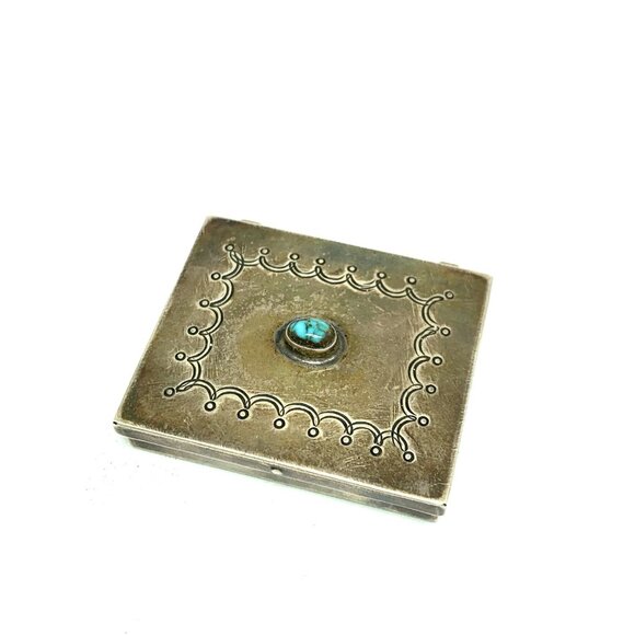 Dutch Box Antique Silver Trinket Pillbox Snuff Turquoise Engraved 1.8x1.5'' - Picture 12 of 12